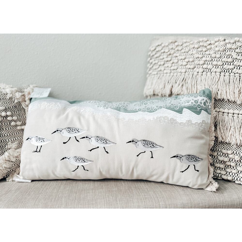 Whispers in the Foam Beach Sandpipers Embroidered Lumbar Pillow coastal decor - Picture 5 of 7